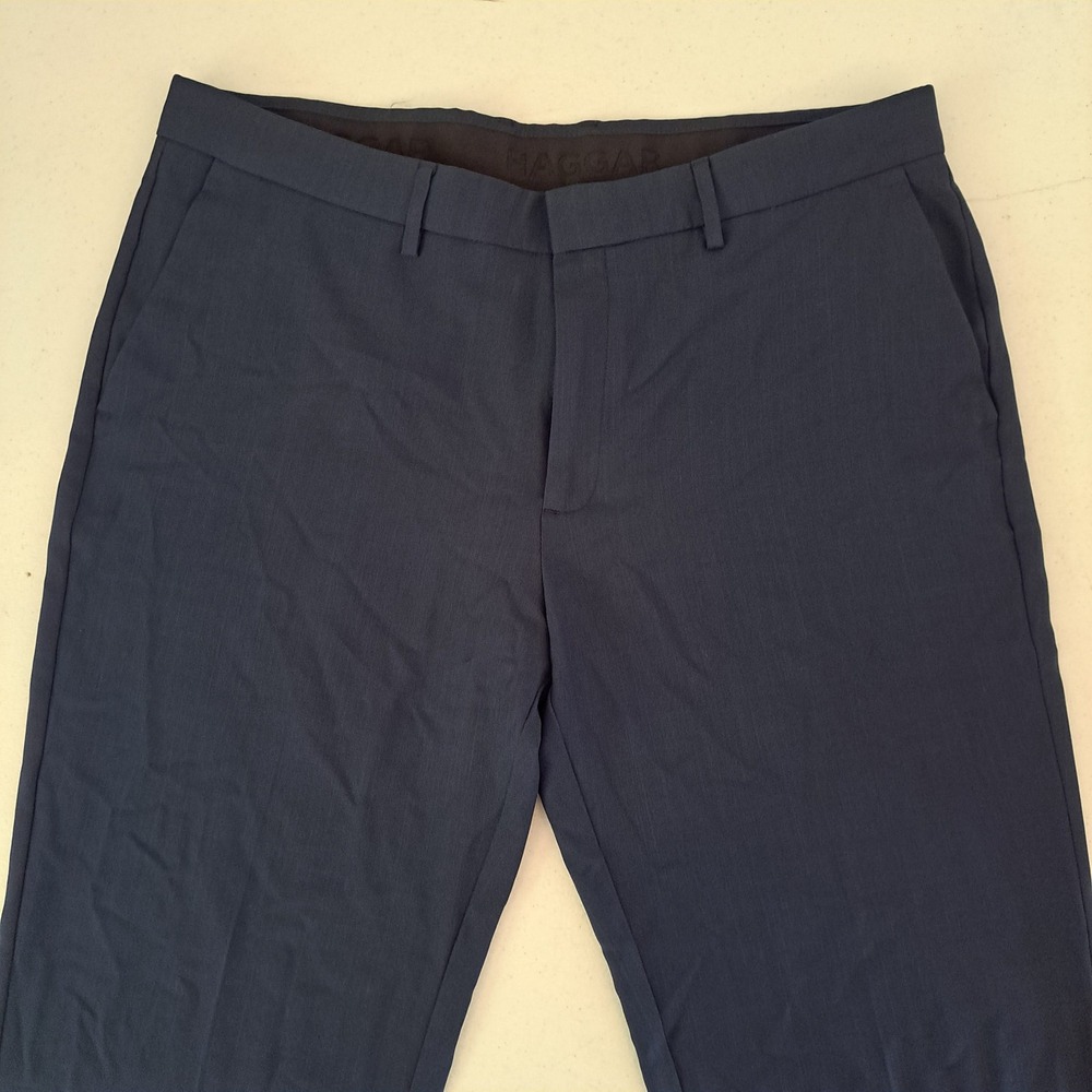 Haggar Dress Pant 38x32 Navy Blue Straight Fit Flat Front Trousers 1317-100